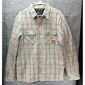Oakley Beige Plaid Button-Down Shirt with Orange & Teal Trim